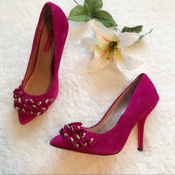 Betsey Johnson Shoes - BETSEY JOHNSON Suede Studded Heels Pink